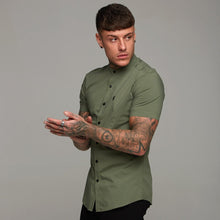 Load image into Gallery viewer, Father Sons Super Slim Stretch Classic Khaki Grandad Collar Short Sleeve - FS291