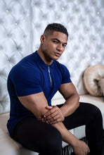 Load image into Gallery viewer, Father Sons Classic Navy and Gold Zip Knitted Short Sleeve Polo Shirt - FSH417
