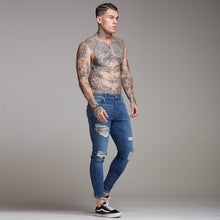 Load image into Gallery viewer, Father Sons Zipped Ankle Distressed Ripped Slim Stretch Blue Jeans - FSH180 / FSH213
