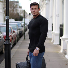 Load image into Gallery viewer, Father Sons Classic Black Knitted Long Sleeve Polo Shirt - FSH177