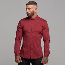 Load image into Gallery viewer, Father Sons Super Slim Stretch Classic Oxblood Panel Shirt (Grey embroidery) - FS318