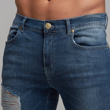 Load image into Gallery viewer, Father Sons Zipped Ankle Distressed Ripped Slim Stretch Blue Jeans - FSH180 / FSH213