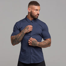 Load image into Gallery viewer, Father Sons Super Slim Stretch Classic Navy Short Sleeve - FS181