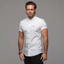 Load image into Gallery viewer, Father Sons Super Slim Stretch Classic White Grandad Collar Short Sleeve - FS172
