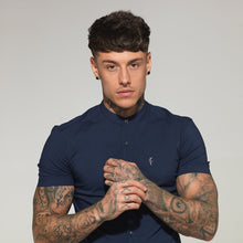 Load image into Gallery viewer, Father Sons Super Slim Stretch Classic Navy Grandad Collar Short Sleeve - FS182
