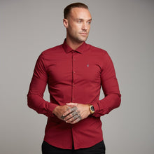 Load image into Gallery viewer, Father Sons Super Slim Stretch Classic Oxblood Panel Shirt (Grey embroidery) - FS318
