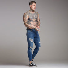 Load image into Gallery viewer, Father Sons Zipped Ankle Distressed Ripped Slim Stretch Blue Jeans - FSH180 / FSH213
