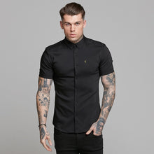 Load image into Gallery viewer, Father Sons Super Slim Ultra Stretch Classic Black Short Sleeve (Khaki Embroidery) -  FS481
