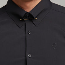 Load image into Gallery viewer, Father Sons Classic Black Stretch Shirt with Gold Pin Collar - FS569
