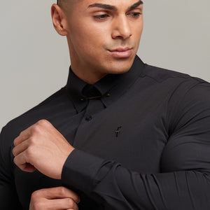 Father Sons Classic Black Stretch Shirt with Gold Pin Collar - FS569