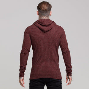 Father Sons Classic Burgundy Ribbed Knit Hoodie Jumper - FSH219