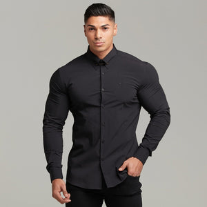 Father Sons Classic Black Stretch Shirt with Gold Pin Collar - FS569