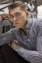 Load image into Gallery viewer, Father Sons Super Slim Stretch Black &amp; White Stripe Drip Print Long Sleeve - FS677
