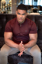 Load image into Gallery viewer, Father Sons Super Slim Stretch Burgundy Denim Short Sleeve with Metal Decal Emblem - FS629
