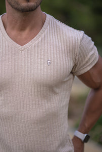 Father Sons Classic Beige / Gunmetal V Neck Ribbed Crew - FSH439 (Pre order / Dispatch date 12th August)