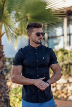 Load image into Gallery viewer, Father Sons Super Slim Stretch Classic Black Grandad Collar Short Sleeve - FS173
