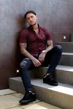 Load image into Gallery viewer, Father Sons Super Slim Stretch Burgundy &amp; White Ditsy Print Short Sleeve FS189
