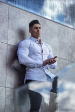 Load image into Gallery viewer, Father Sons Super Slim Stretch White &amp; Navy Dandy Print Sleeve FS419
